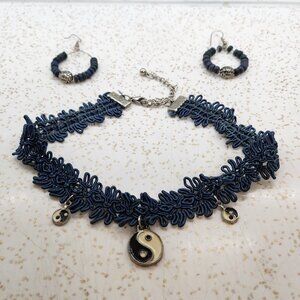 Vintage Drop Hoop Earrings & Ying Yang Choker Set